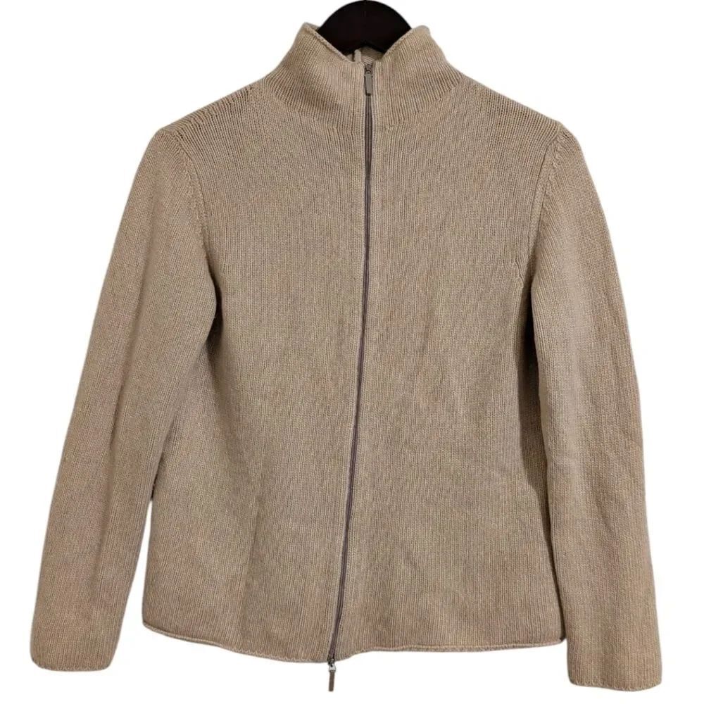 'S Max Mara Design for Easy Living' Cashmere Blend Knit Zip Cardigan Sweater Tan